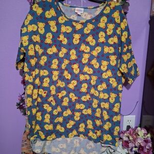 LuLaRoe Blue Tee with Yellow Duck Pattern